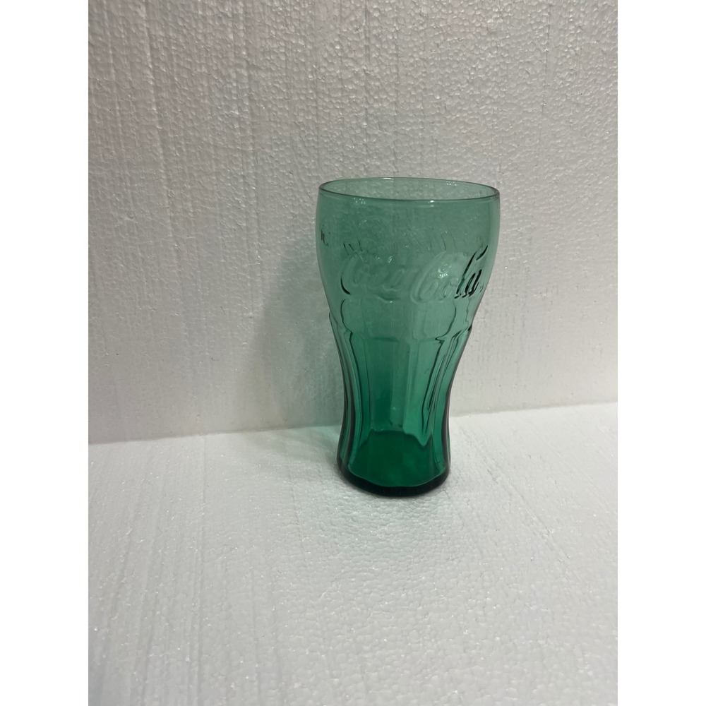 Coca‎ Cola Green Glass Tumbler Embossed Logo Collectible Drinkware